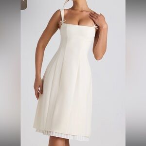 Bow-Embellished Pleated A-Line Midi Dress